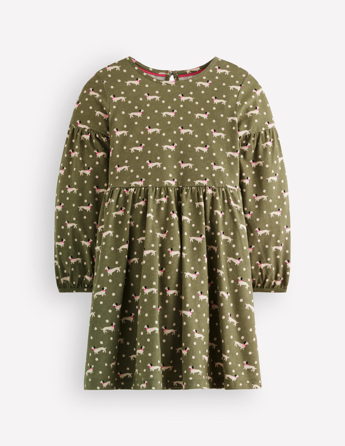 Madeline Kleid mit Blousonärmeln-Grün Dackel-1