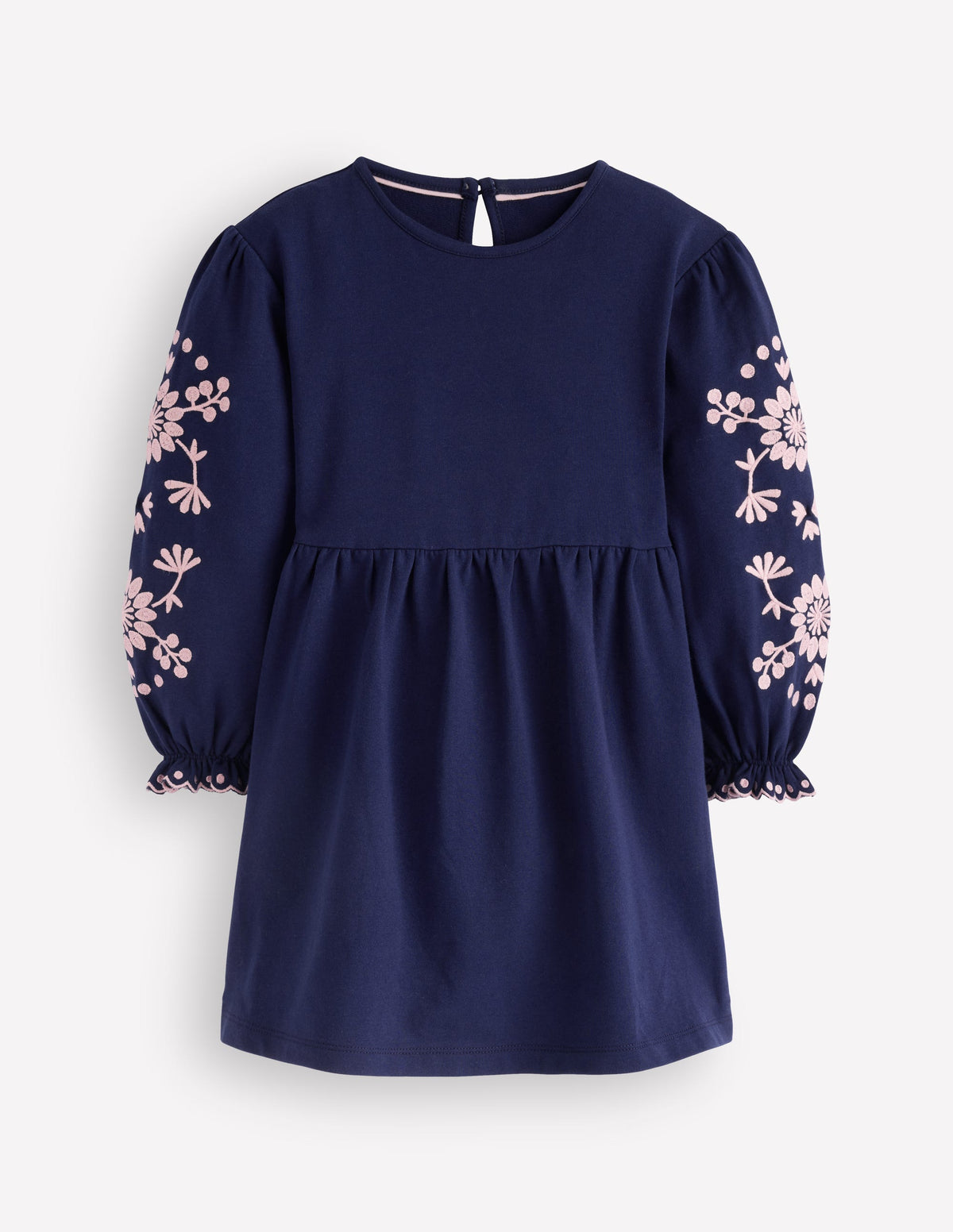 Kleid mit bestickten Ärmeln-Denim-Blau - Image 1