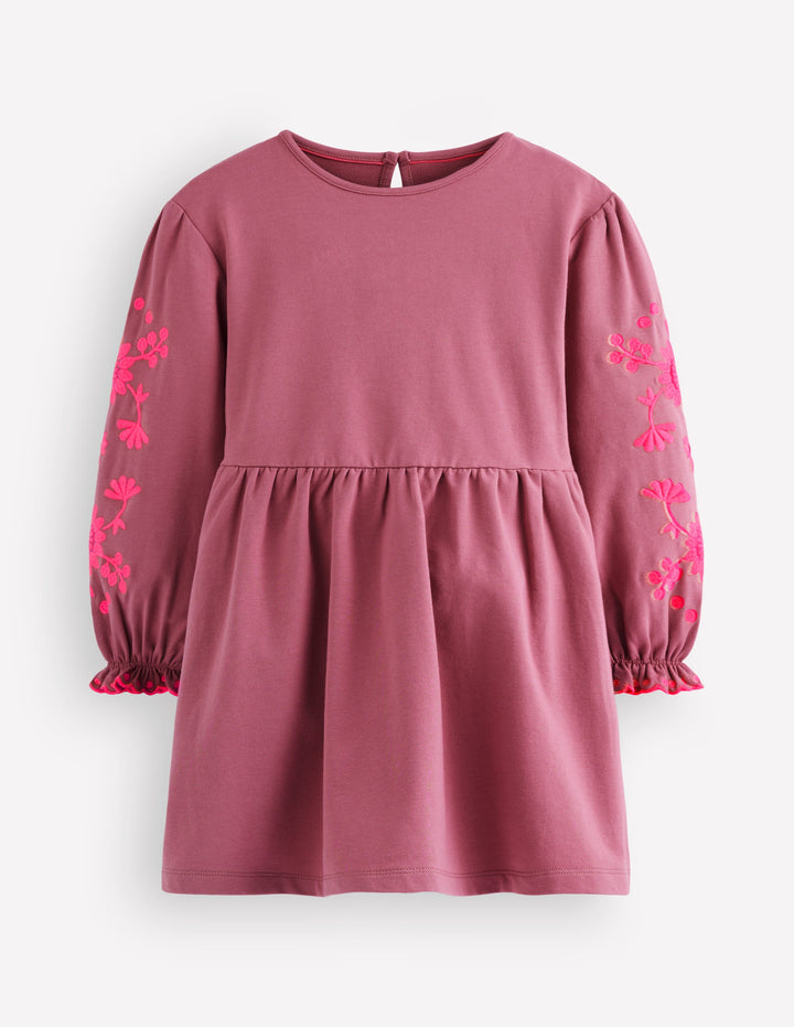 Kleid mit bestickten Ärmeln-Orchideenrosa
