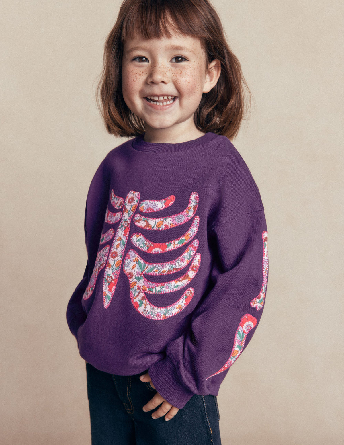 Bobbie Sweatshirt mit Applikation-Calla-Lilie Violett Skelett-2