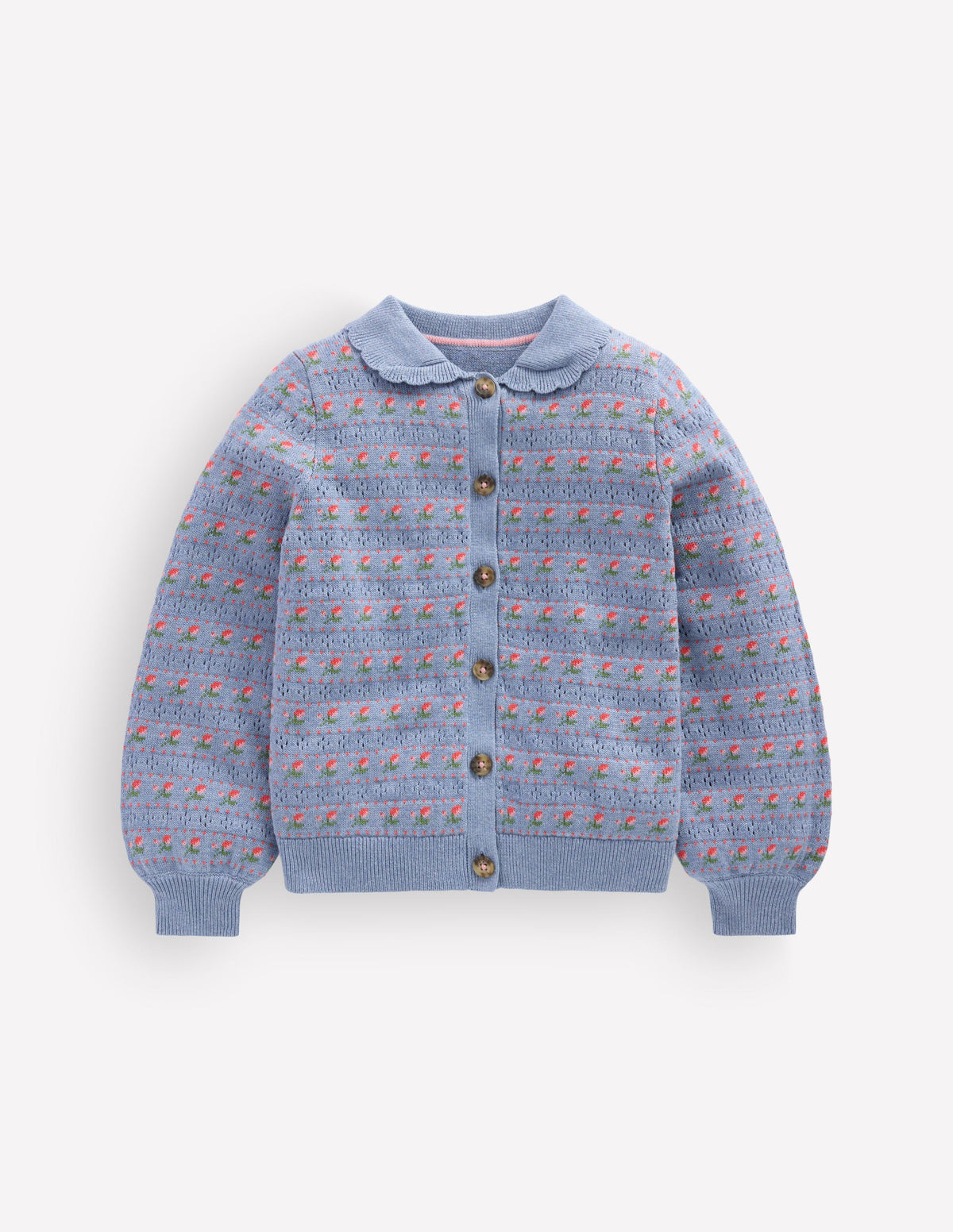 Strickjacke mit Kragen-Gletscherblau Meliert Rosen - Image 1