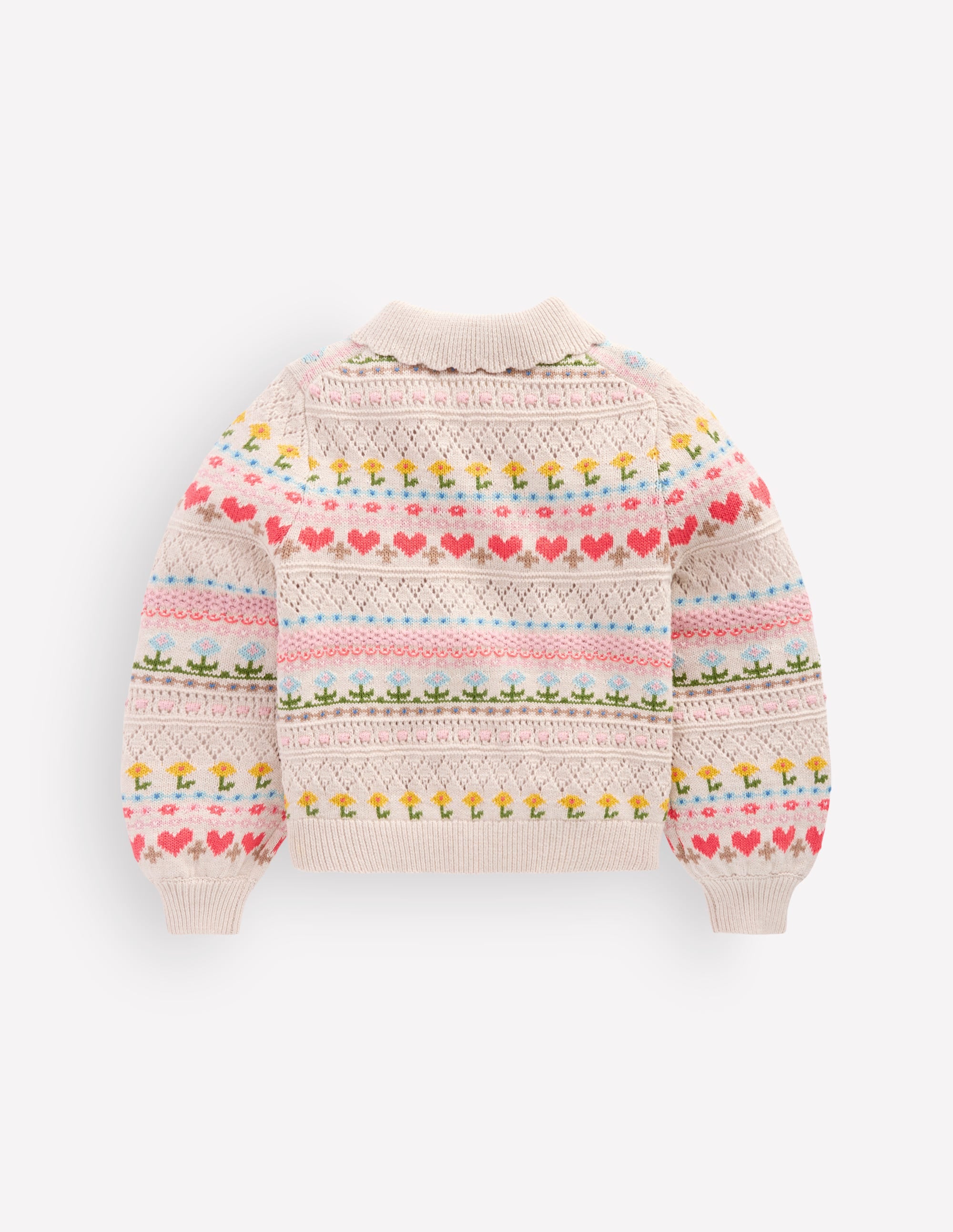 Strickjacke mit Kragen-Beige Meliert mit Blumen - Image 2