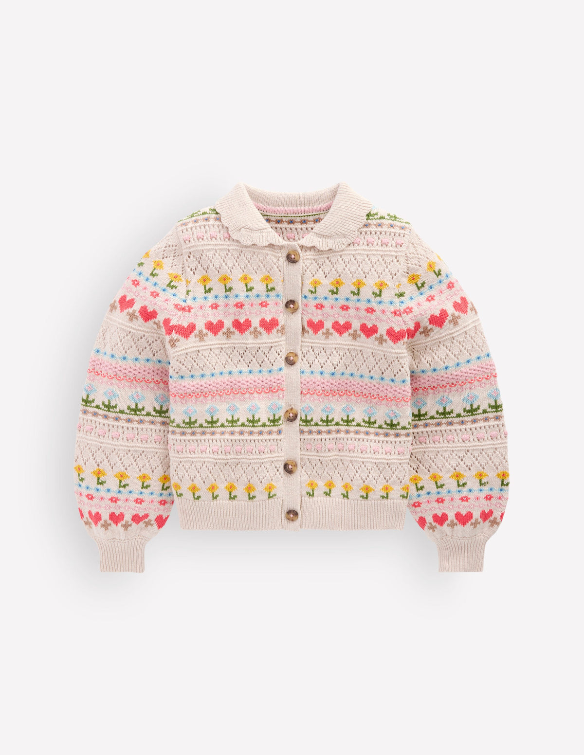 Strickjacke mit Kragen-Beige Meliert mit Blumen - Image 1