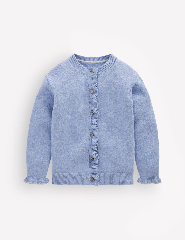 Strickjacke mit Rüschen für jeden Tag-Französisches Blau Meliert