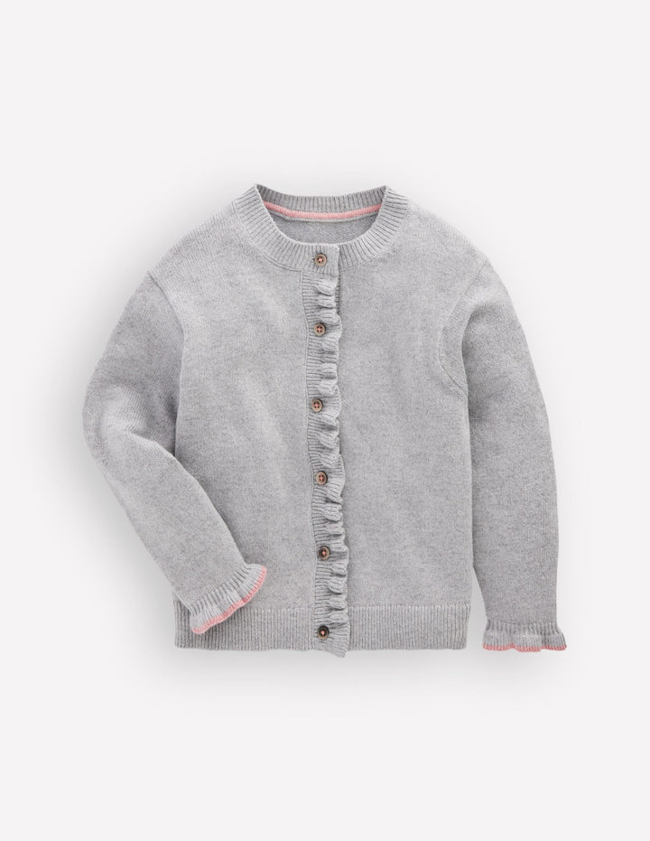 Strickjacke mit Rüschen für jeden Tag-Grau Meliert