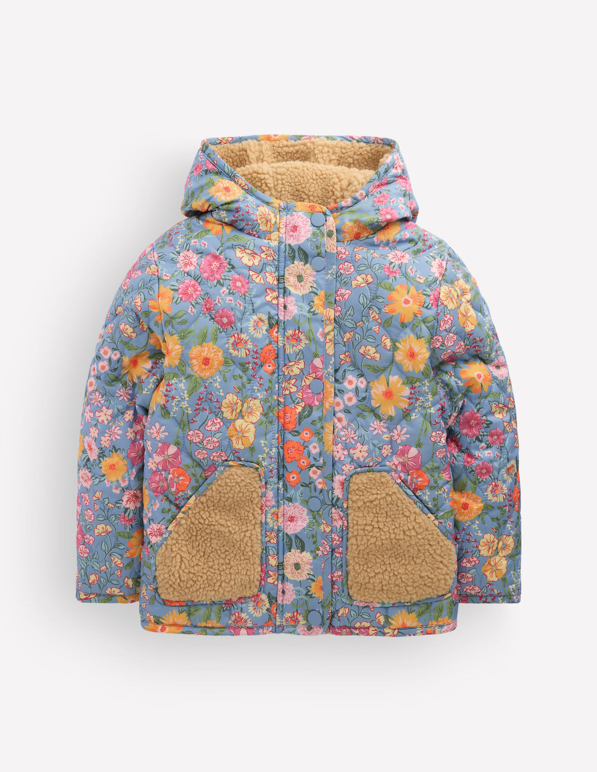 Borg Padded Jacket-Blue Floral-1