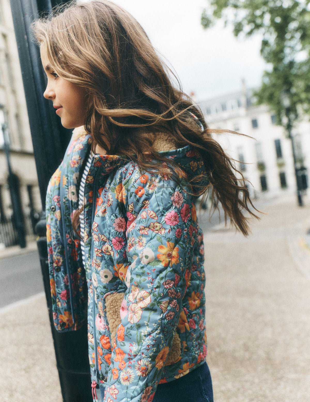 Borg Padded Jacket-Blue Floral-6