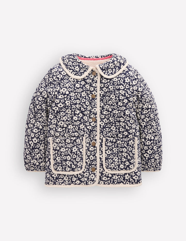 Gesteppte Cordjacke-Navy mit Blumenmuster