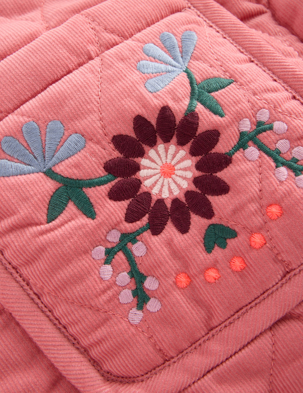 Gesteppte Cordjacke-Heiderosa Blumenstickerei-4