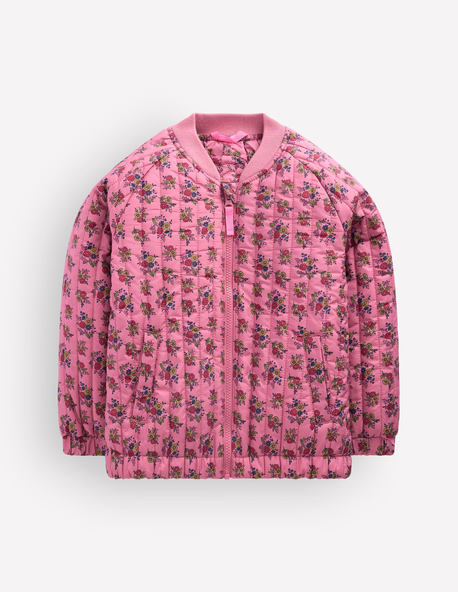 Gesteppte Bomberjacke-Vintage-Rosa Sprießender Garten-1
