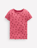Geripptes T-Shirt-Rot, Blumenmuster