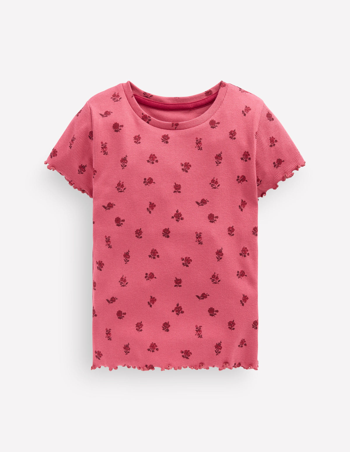 Geripptes T-Shirt-Rot, Blumenmuster-1