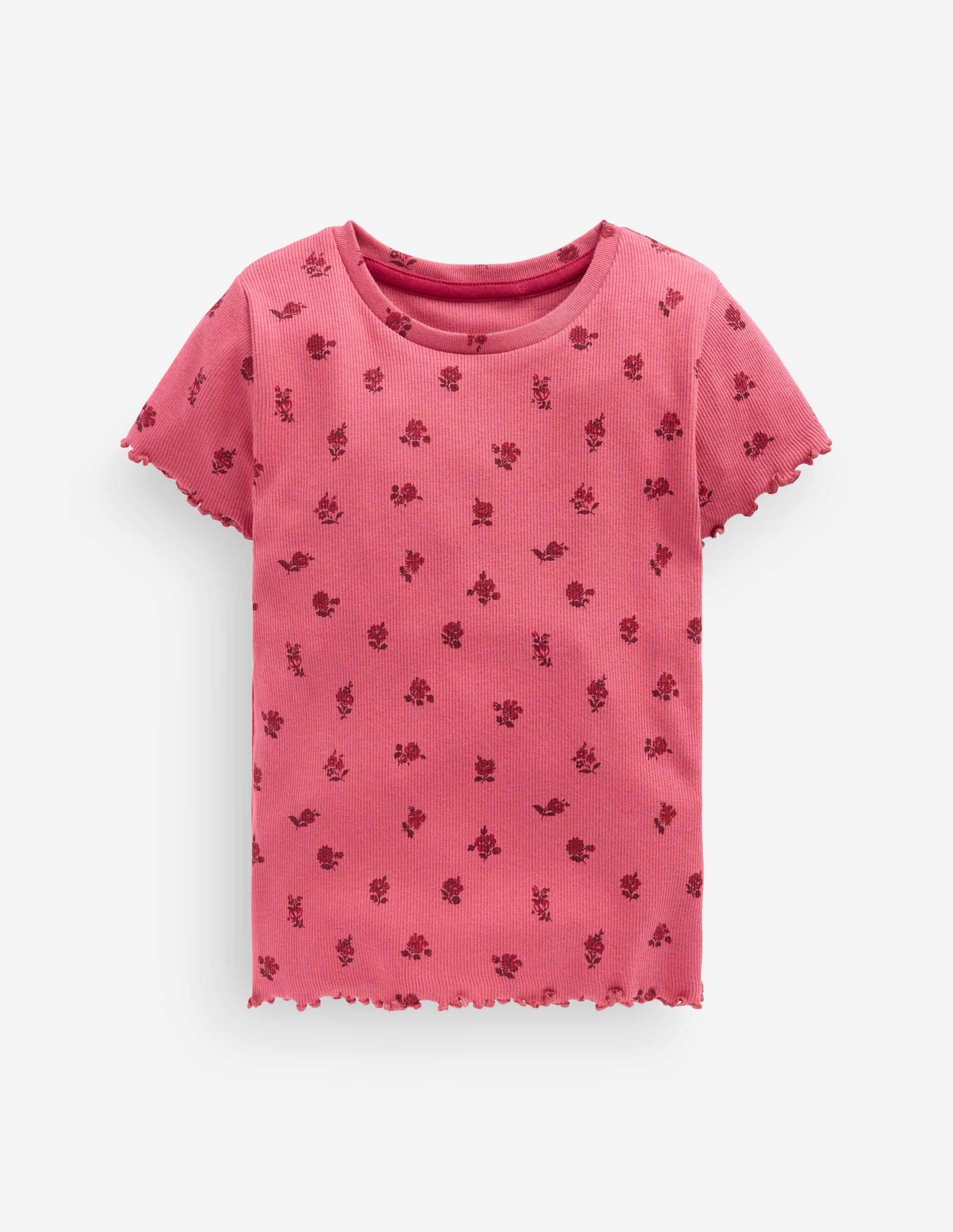 Geripptes T-Shirt-Rot, Blumenmuster - Image 1