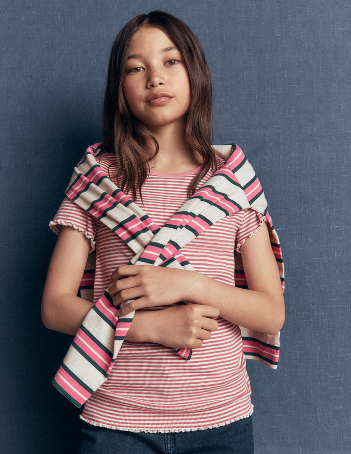 Geripptes T-Shirt-Rosa mit Streifen