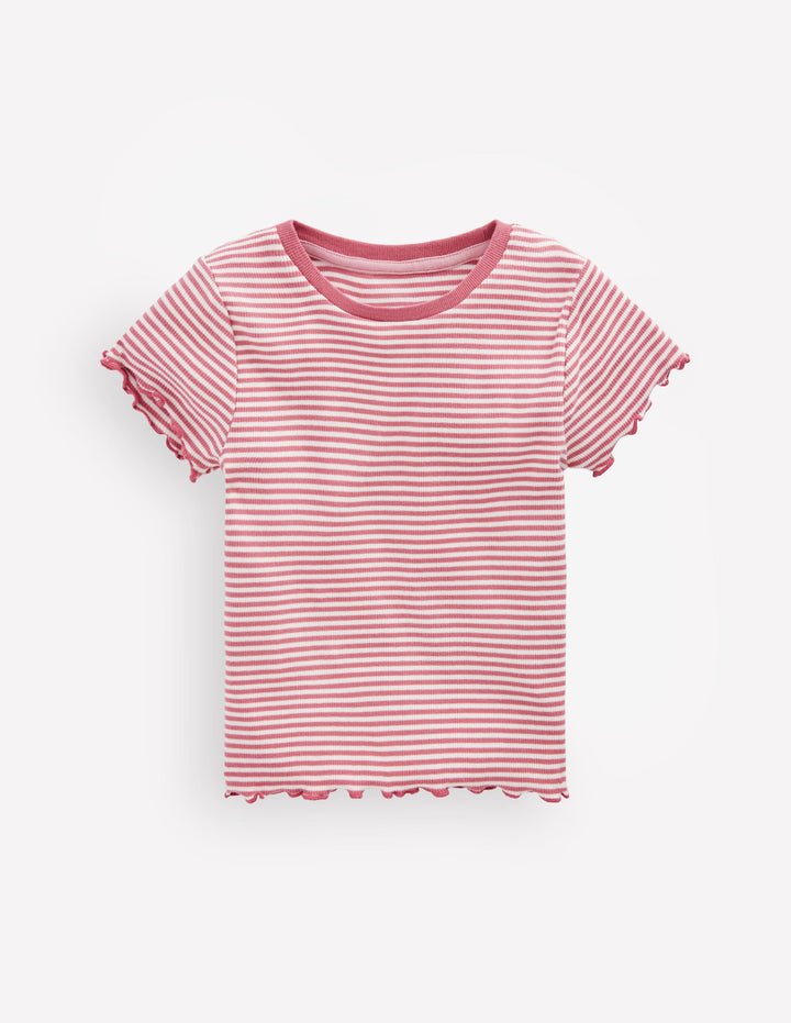 Geripptes T-Shirt-Rosa mit Streifen