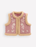 Teddyfellweste-Rosa Blumenmuster Stickerei