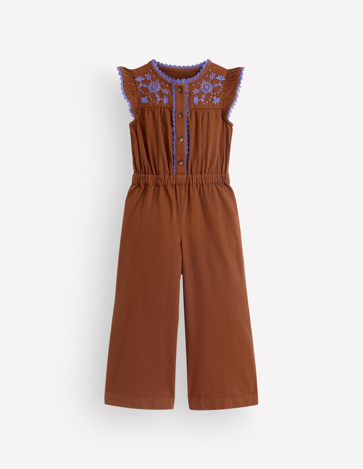 Jumpsuit aus Denim mit Flatterärmeln-Braun Stickerei - Image 1