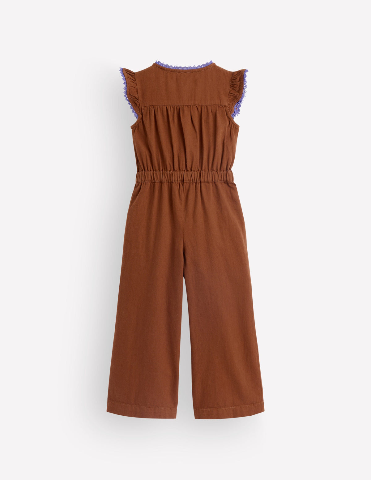 Jumpsuit aus Denim mit Flatterärmeln-Braun Stickerei - Image 2