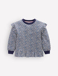 Hübsches Sweatshirt mit Rüschen-Calico-Weiß/Blaues Leopardenmuster