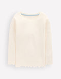 Geripptes Langarmshirt-Sanftes Naturweiß