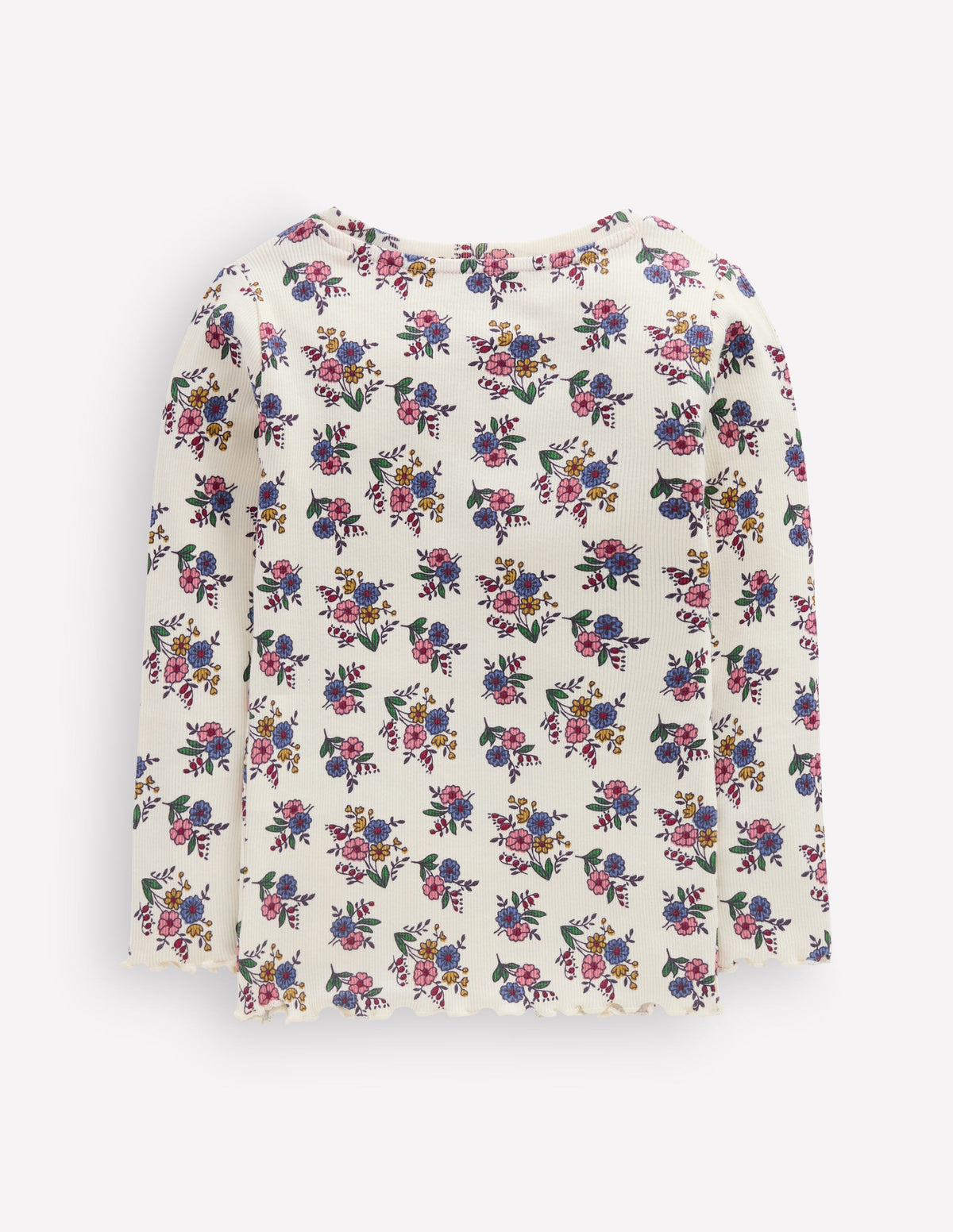 Geripptes Langarmshirt-Naturweiß Kleines Blumenmuster-2