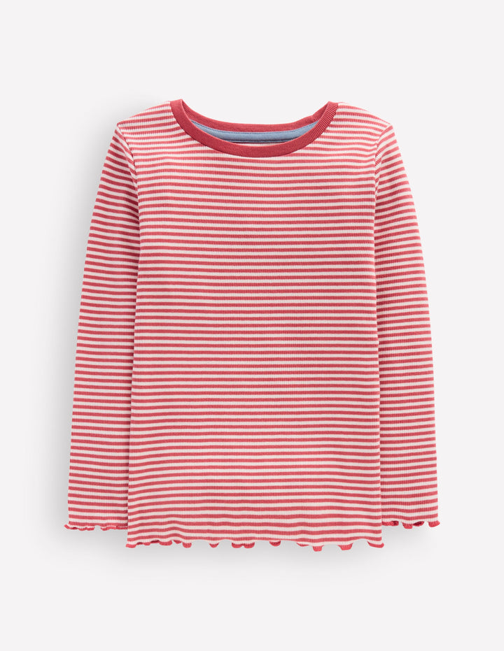 Geripptes Langarmshirt-Rosa/Sanftes Naturweiß Streifen