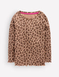 Geripptes Langarmshirt-Milchschokoladenbraun Leopardenmuster