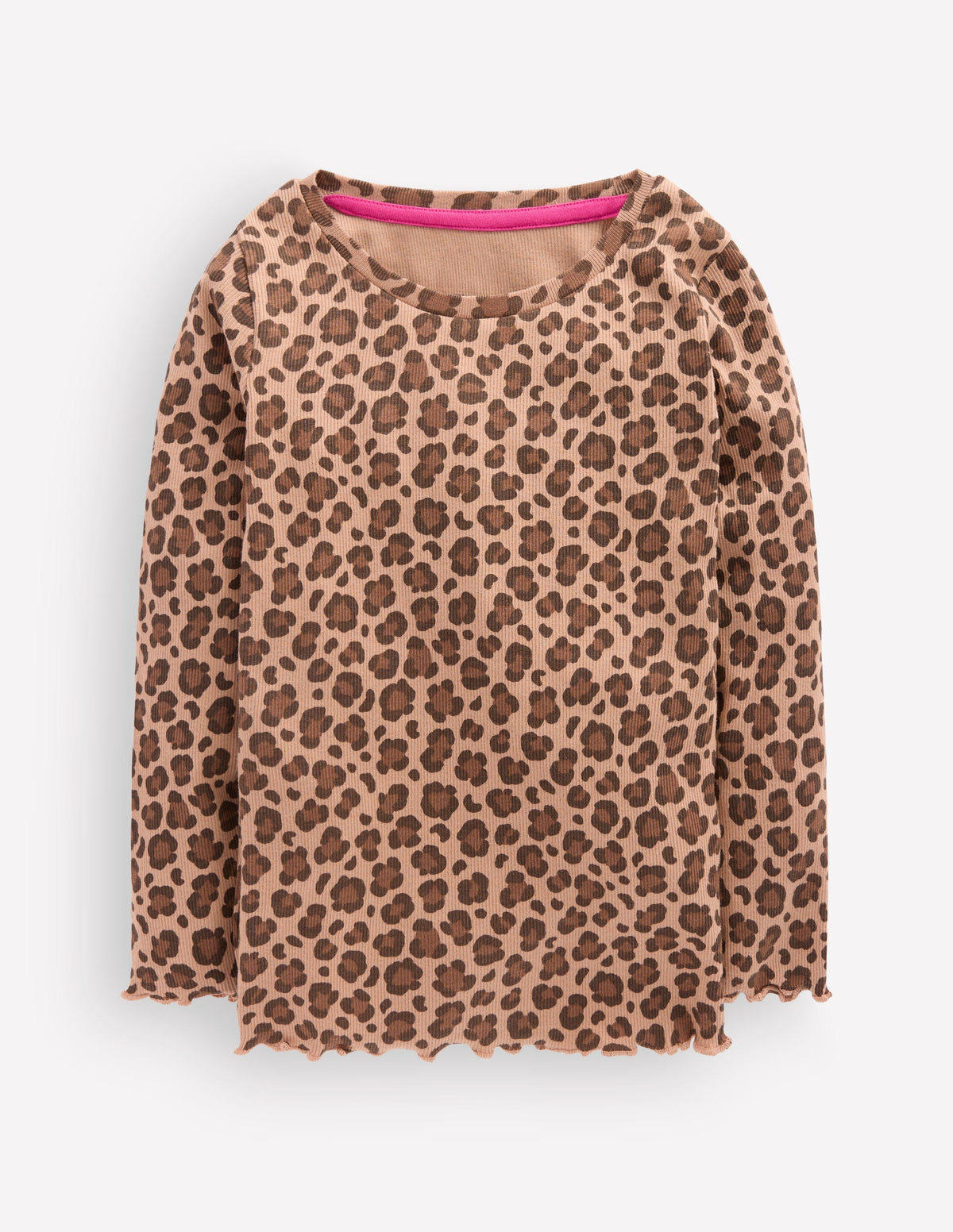 Geripptes Langarmshirt-Milchschokoladenbraun Leopardenmuster-1