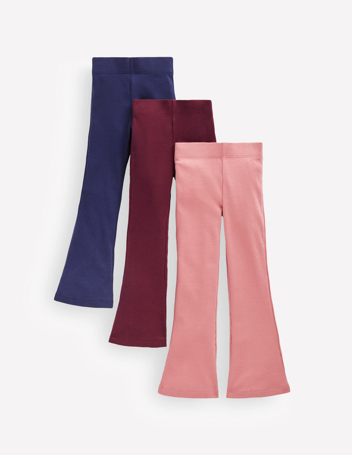 Gerippte, ausgestellte Leggings im 3er-Pack-Bunt