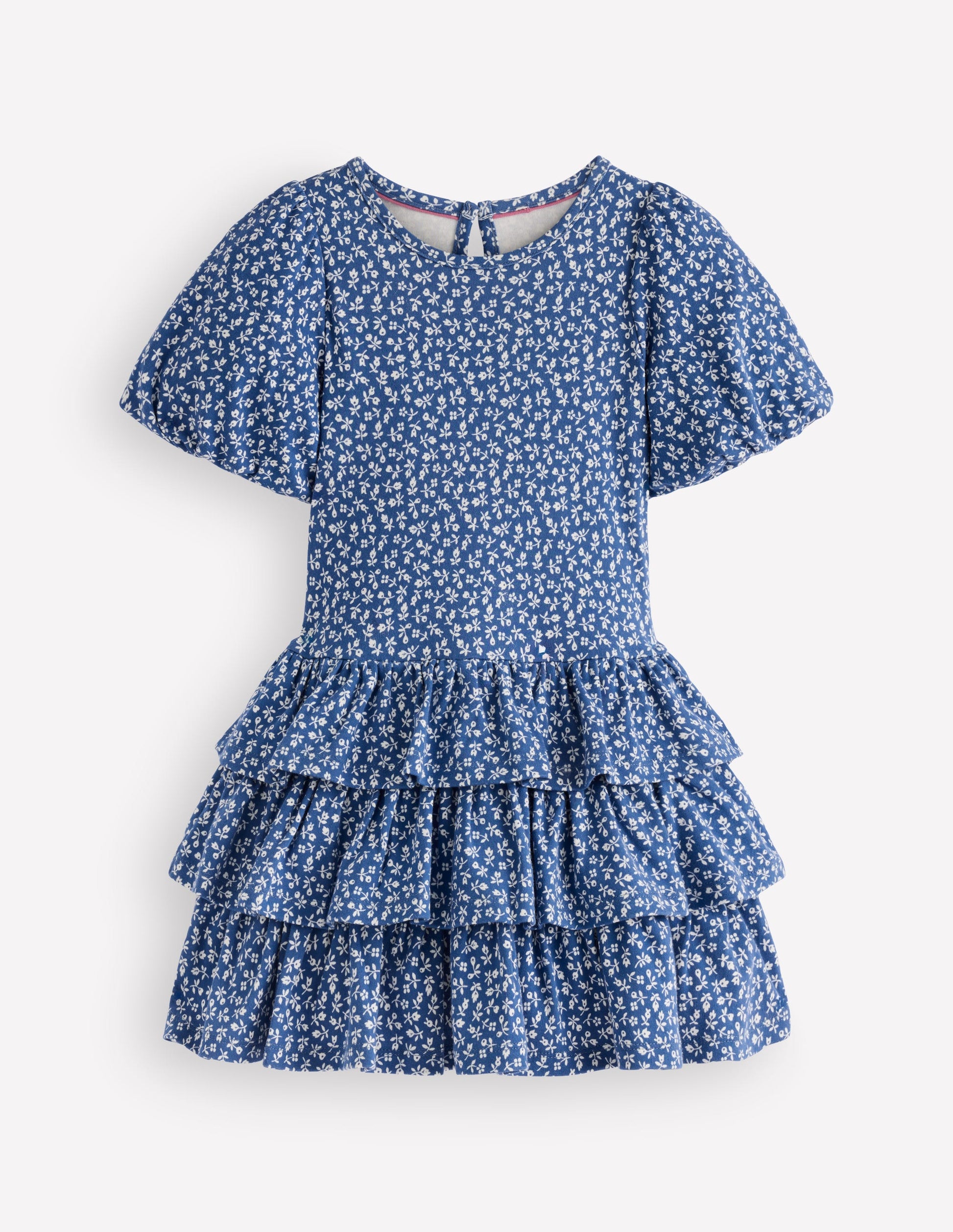 Jerseykleid mit Rüschenrock-Blauhäher Kleines Blumenmuster-1