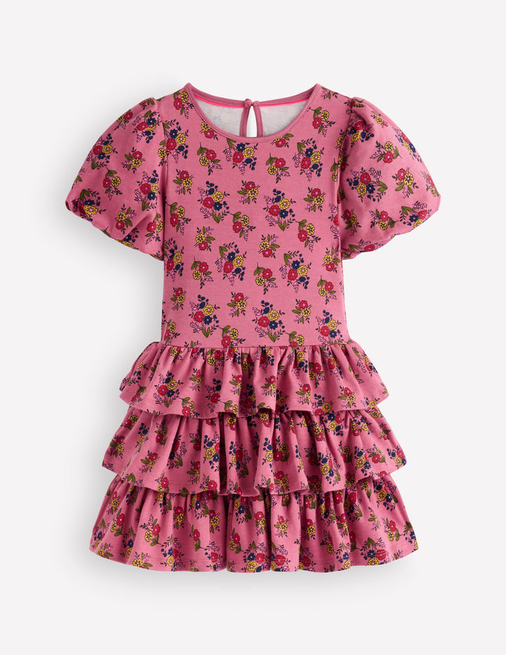 Jerseykleid mit Rüschenrock-Kirschblütenrosa Blumensträuße