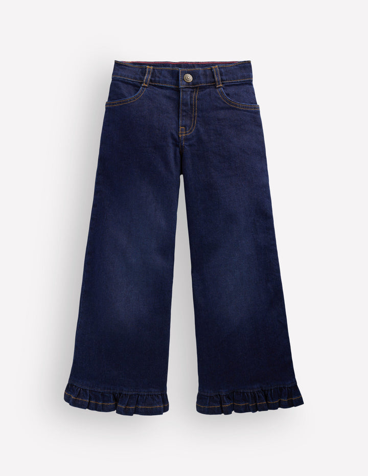Jeans mit weitem Bein und Rüschensaum-Dunkle Waschung