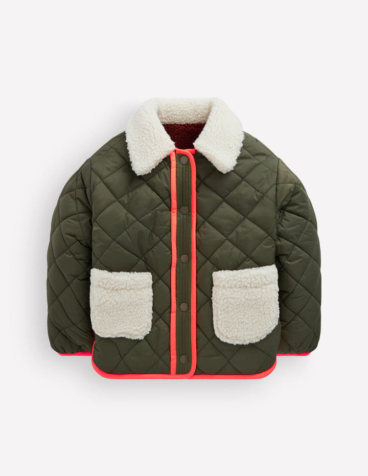 Wendbare Steppjacke mit Teddyfell-Falkengrün
