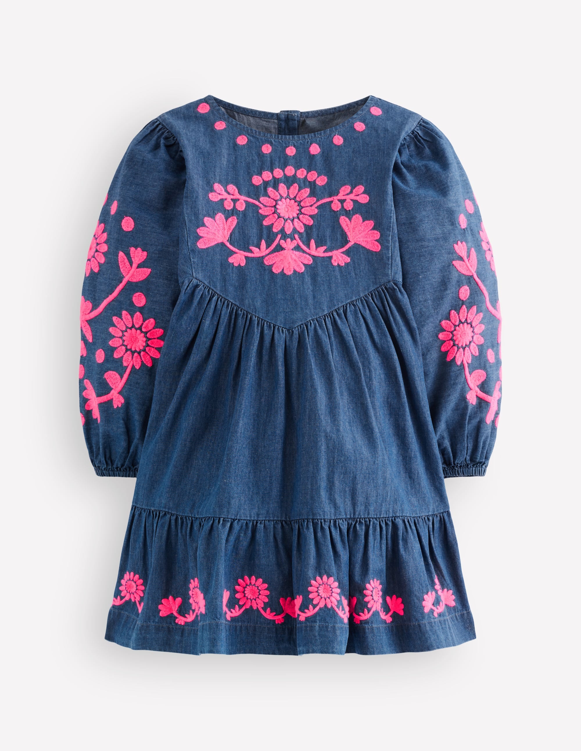 Celia Kleid mit Flügelärmeln-Denim Rosa Stickerei - Image 1
