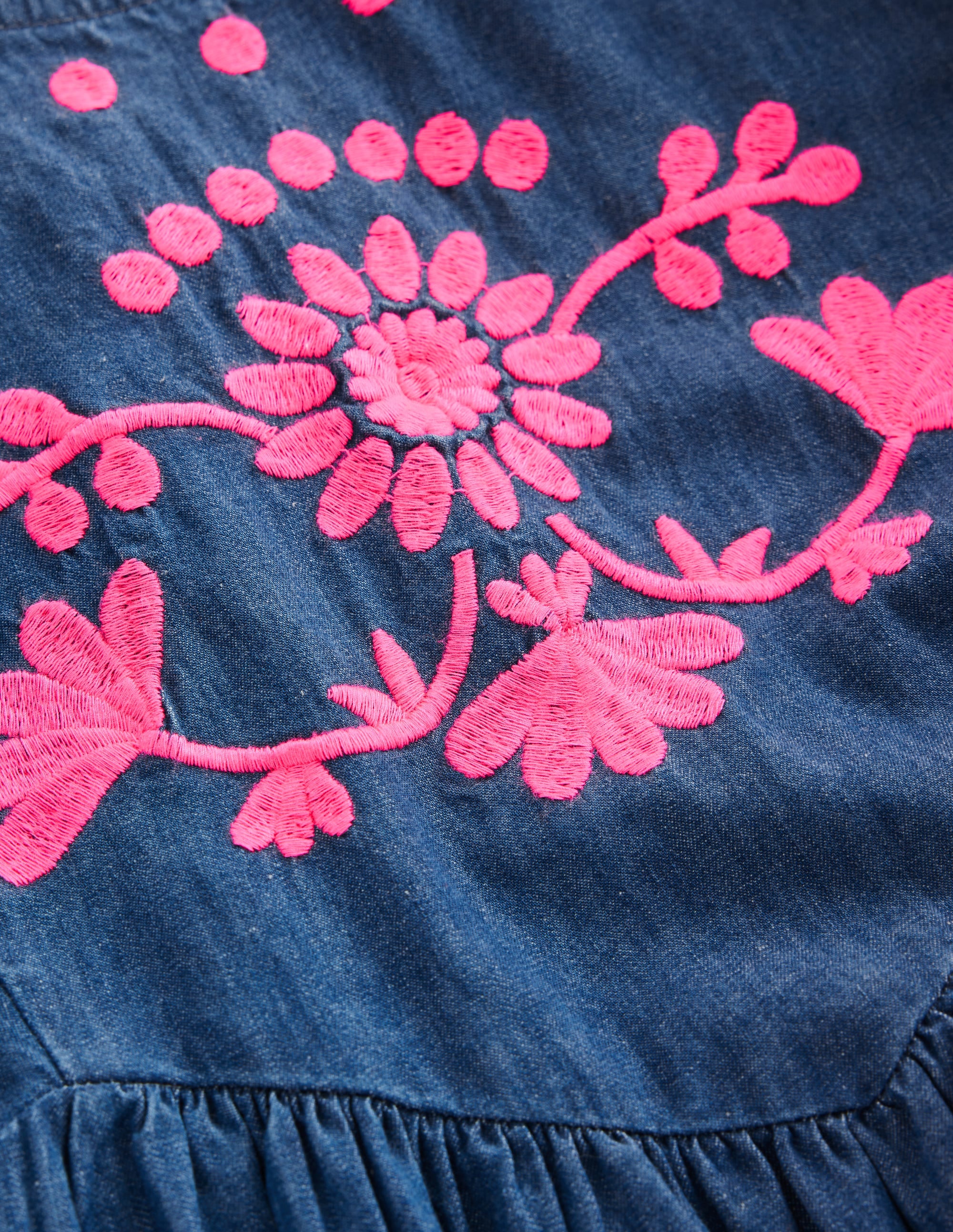Celia Kleid mit Flügelärmeln-Denim Rosa Stickerei - Image 3