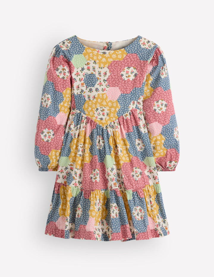 Celia Kleid mit Flügelärmeln-Blumenmuster Patchwork