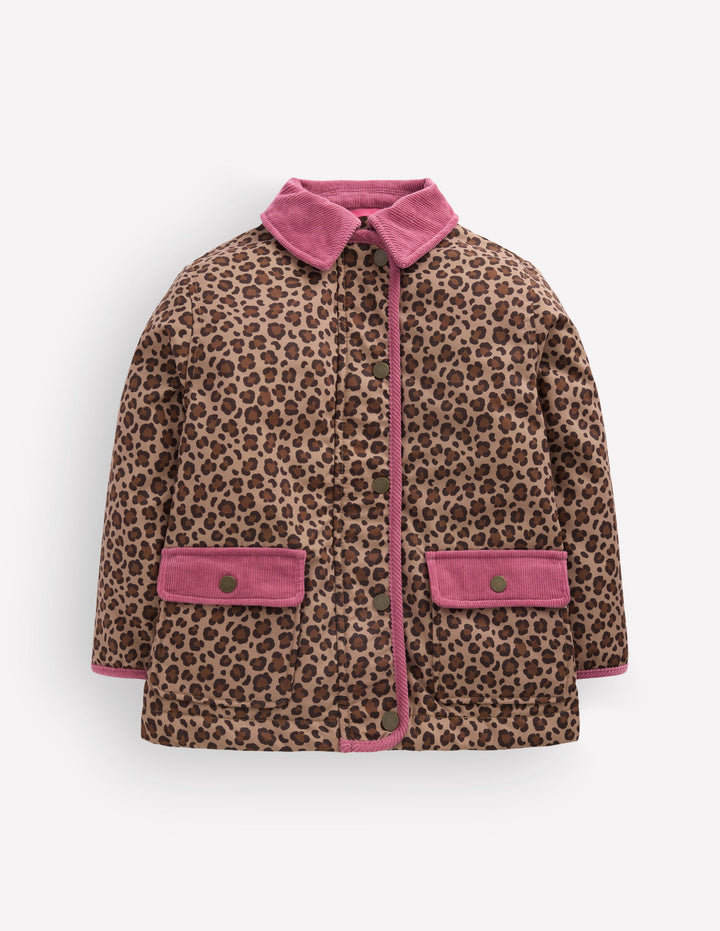 Barn-Jacke-Braun, Leopardenmuster