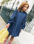 Robe-chemise Winnie à volants-Broderie cœurs denim
