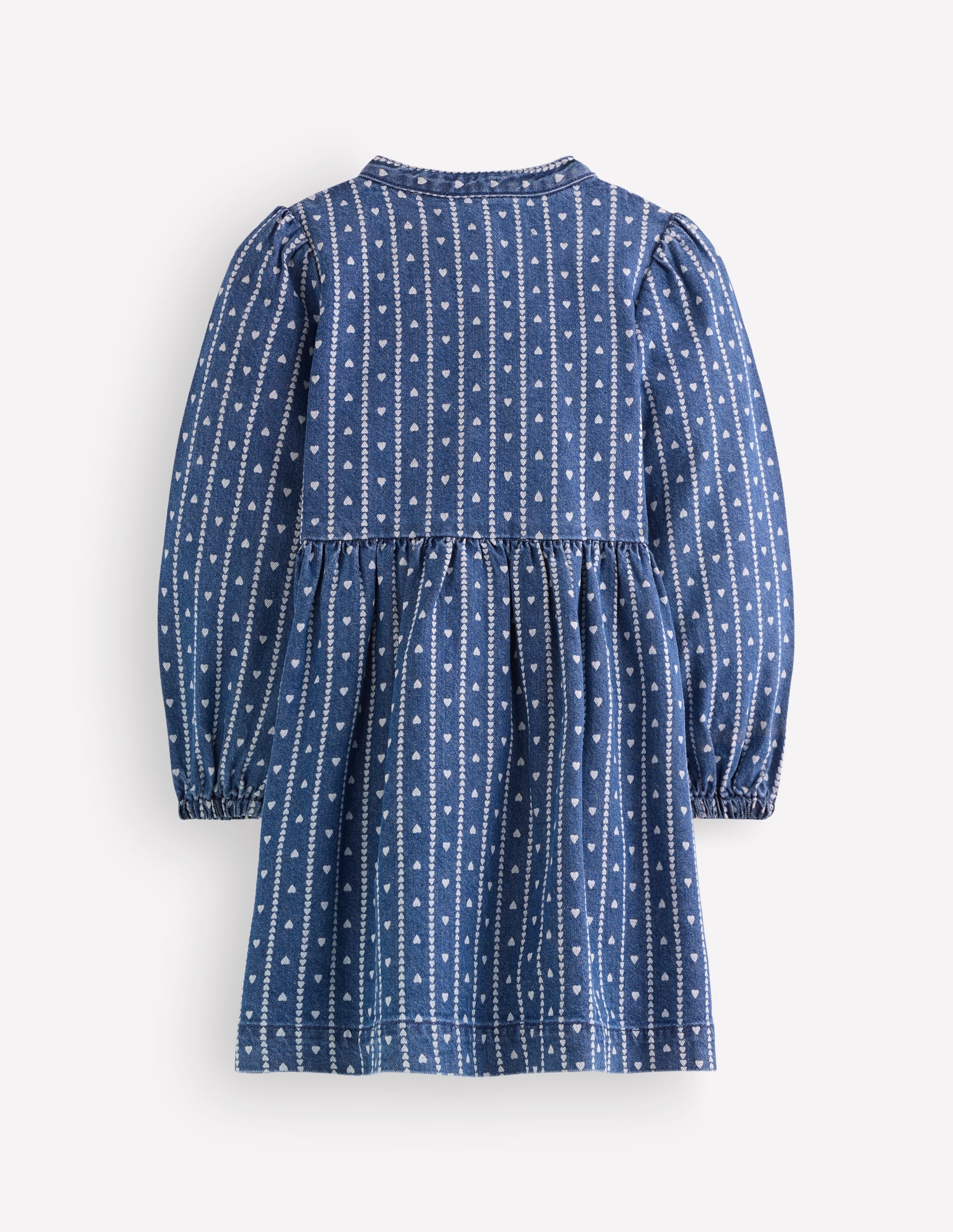 Betsy Gewebtes Kleid mit Puffärmeln-Denim Winzige Herzchen - Image 2