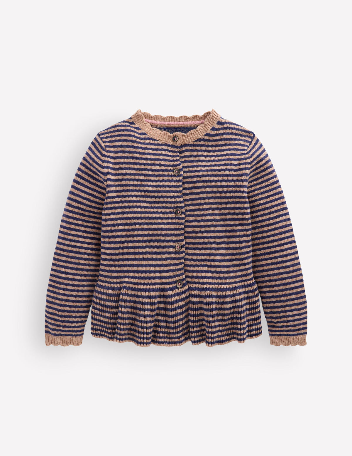 Hübsche Strickjacke mit Schößchen-Camel/Schuluniform-Marineblau Streifen-2