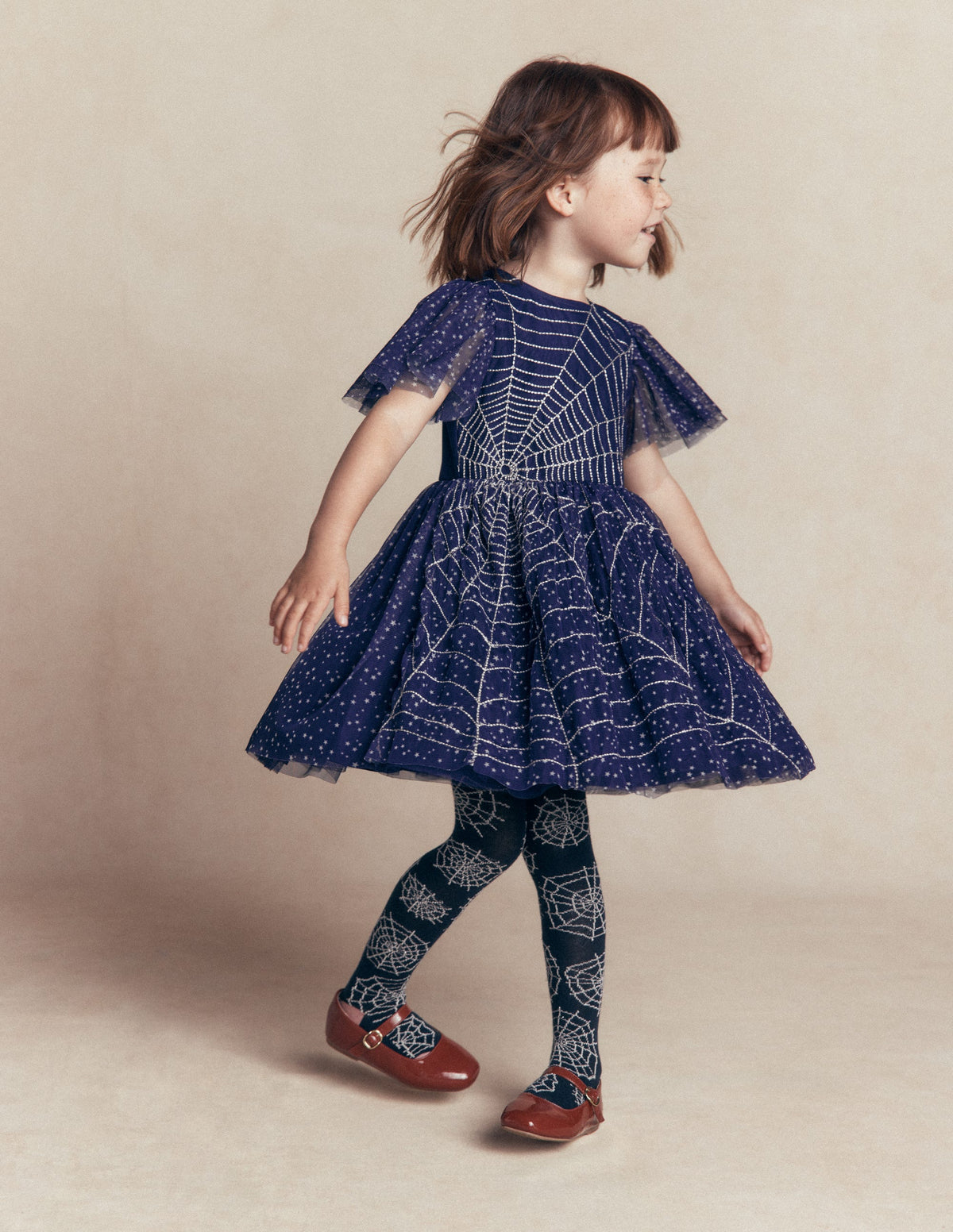 Tüllkleid mit Applikationen-Schuluniform-Marineblau Spinnennetz-1