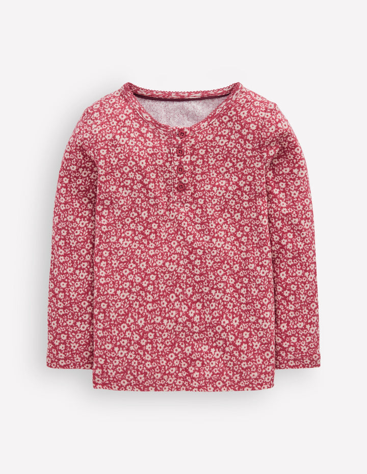 Langärmliges Henley-Shirt-Pink Geblümt