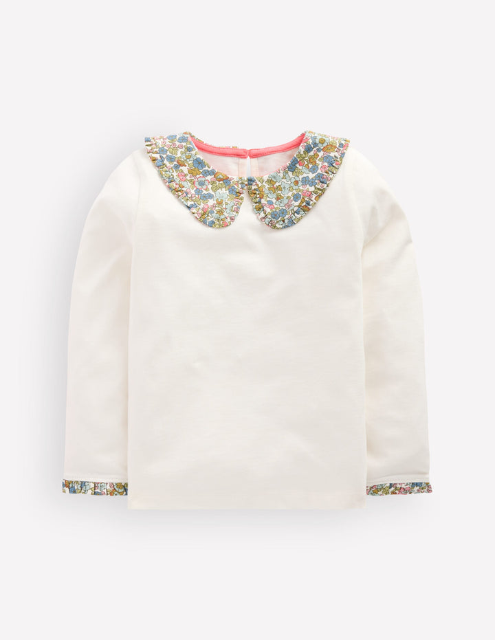 Top en jersey à col façon marinière-Ivoire et motif floral bleu