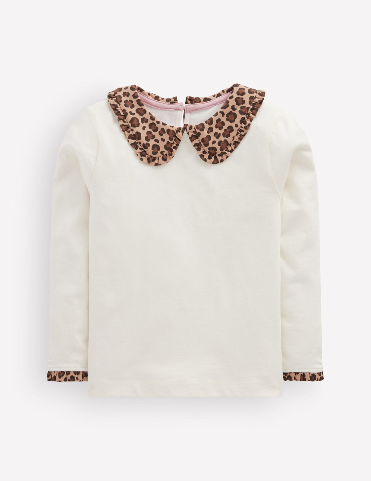 Breton Jersey-Oberteil mit Kragen-Sanftes Naturweiß Leopardenmuster-1
