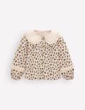Top en jersey à col en broderie anglaise-Motif floral blanc vanille