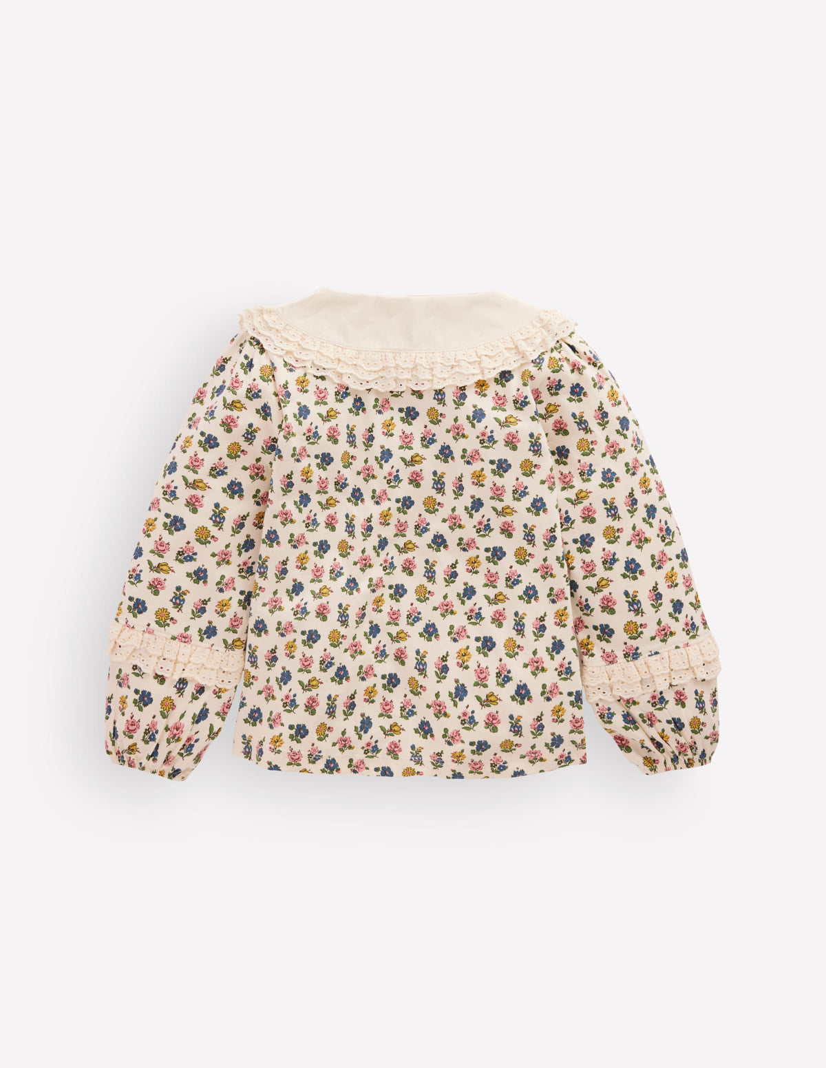Top en jersey à col en broderie anglaise-Motif floral blanc vanille-2