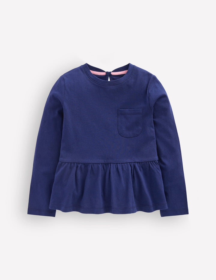 Langärmliges Oberteil mit Schößchen-Schuluniform-Marineblau