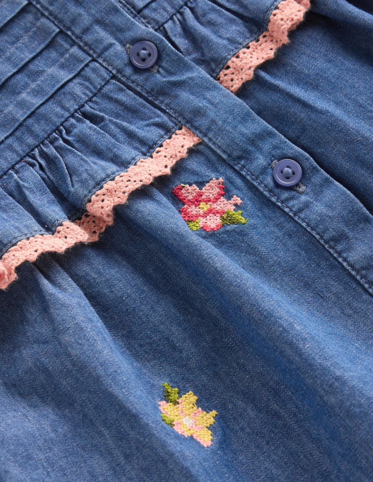 Oberteil mit durchgehender Knopfleiste und Rüschen-Faux-Uni, Stickerei - Image 3