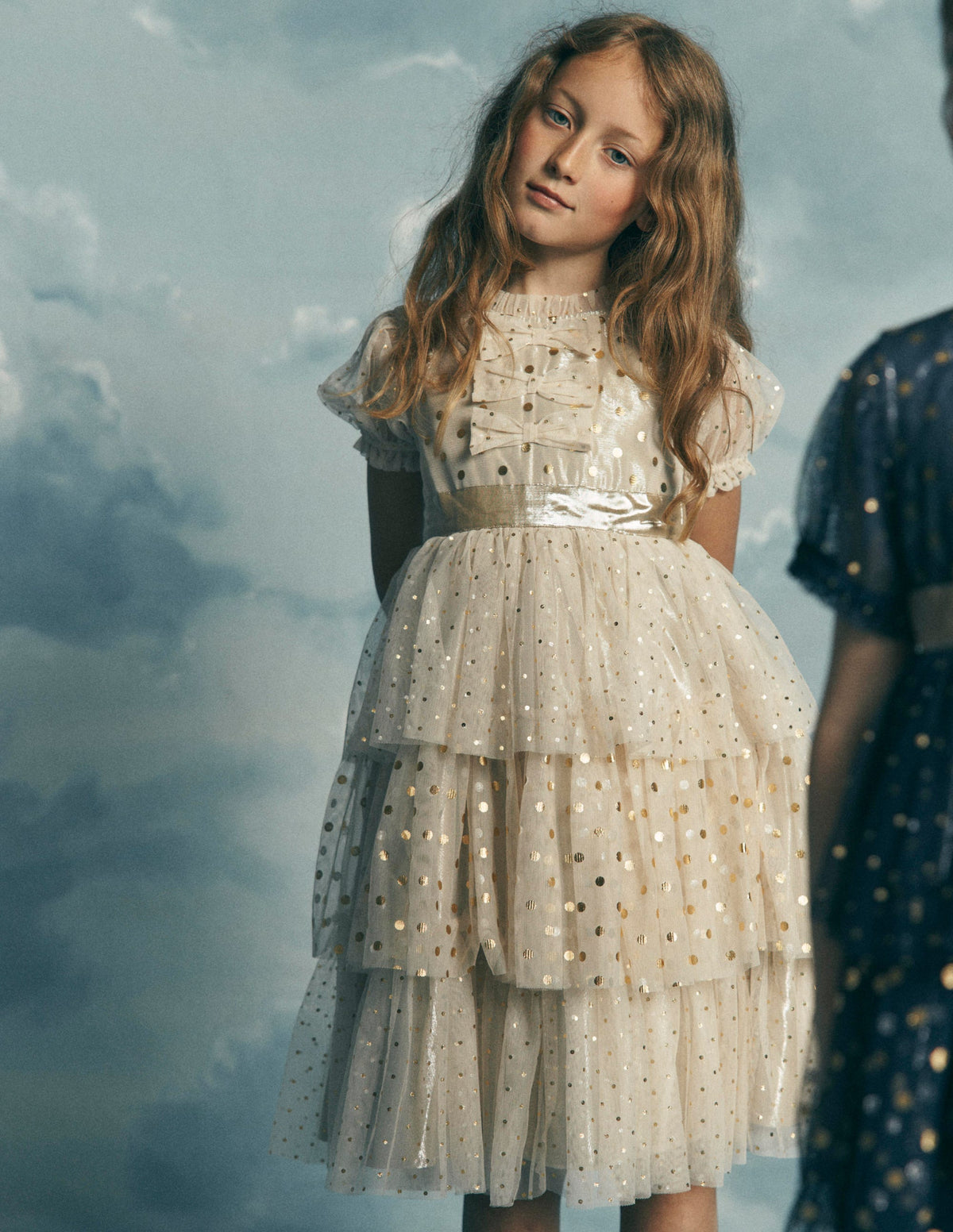 Robe de fête métallisée en tulle-Doré-1