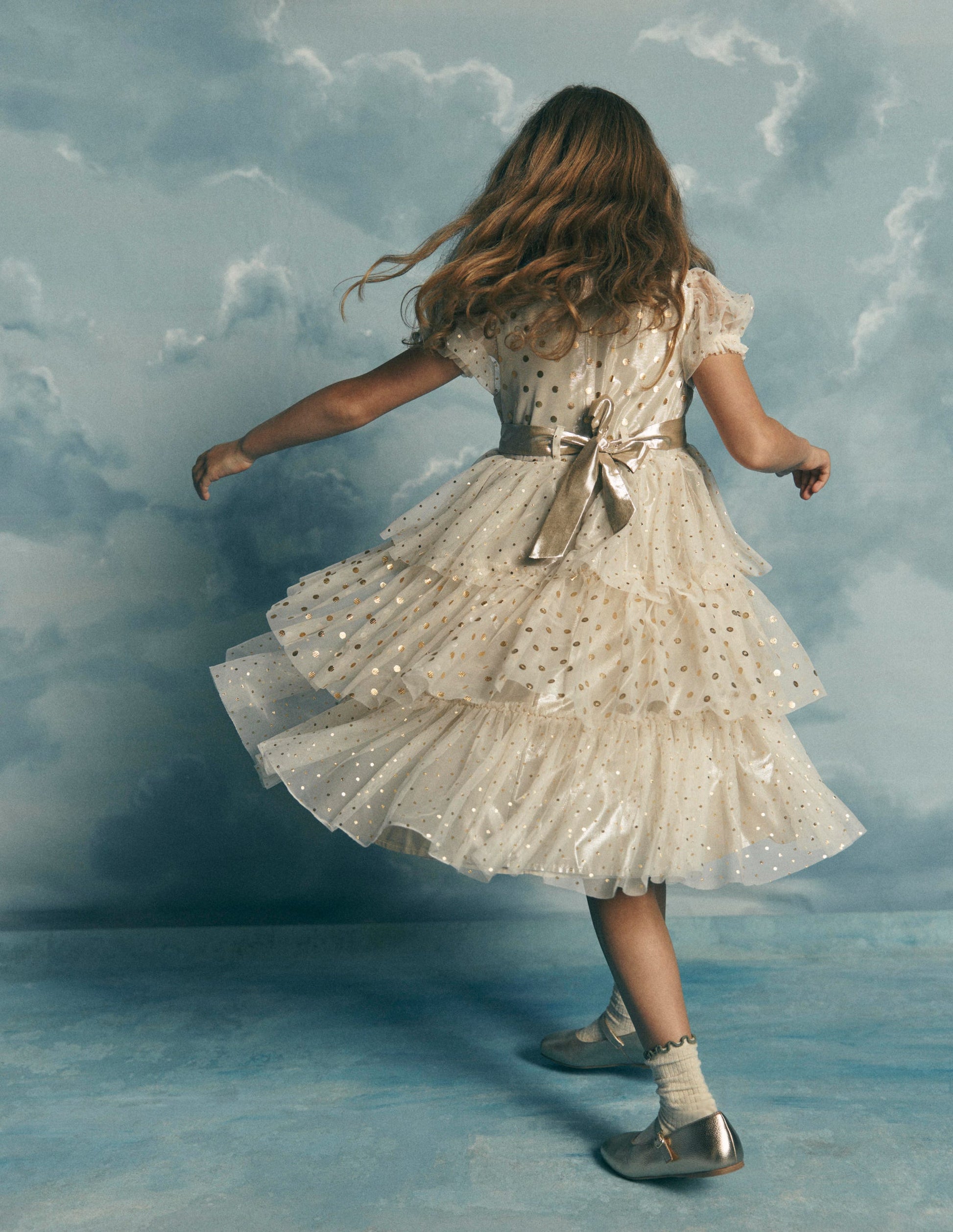 Robe de fête métallisée en tulle-Doré-2
